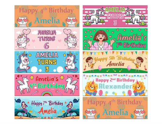 Personalised Birthday Banners Generic Design Children Kids Party Decoration 226