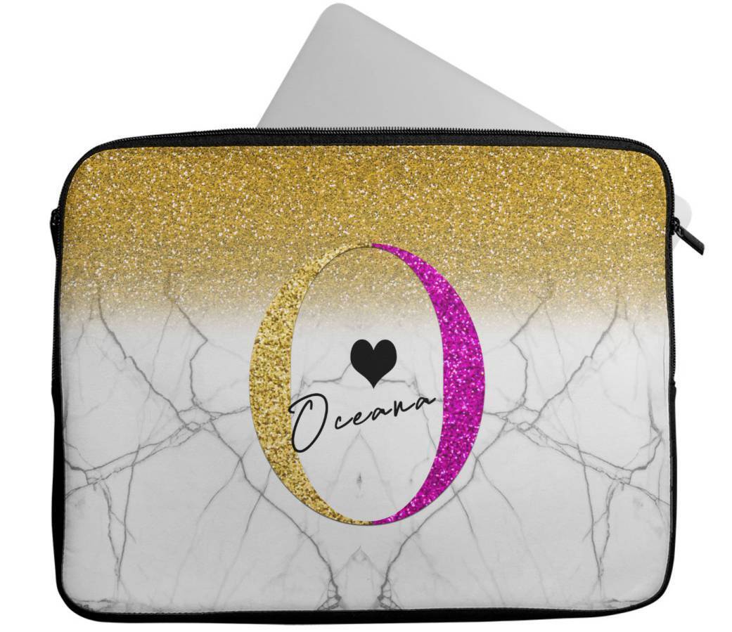 Personalised Any Name Marble Glitter Design Laptop Case Sleeve Tablet Bag 91