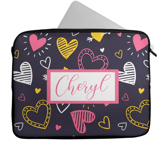 Personalised Any Name Heart Design Laptop Case Sleeve Tablet Bag Chromebook 2
