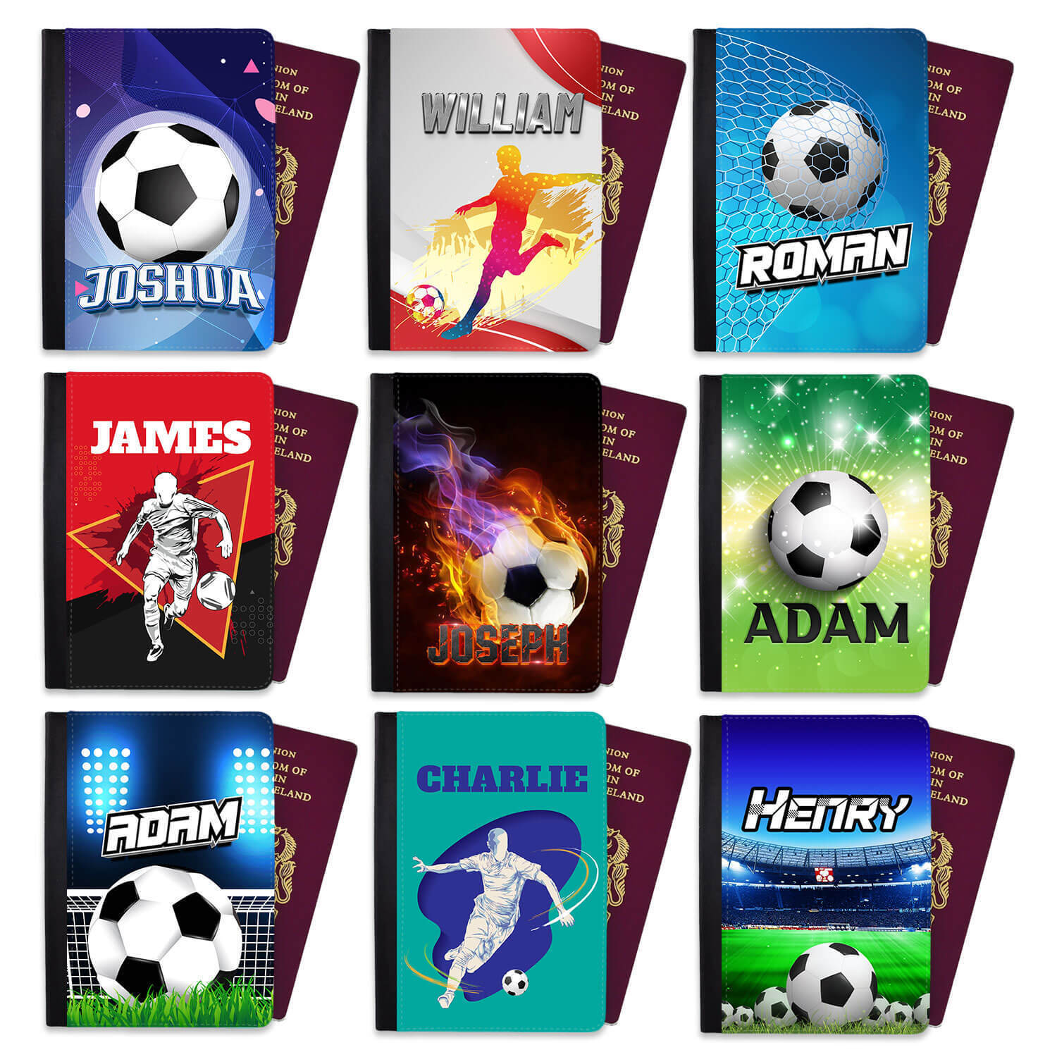 Personalised Football kids Passport Cover Holder Any Name Holiday Accessory 13