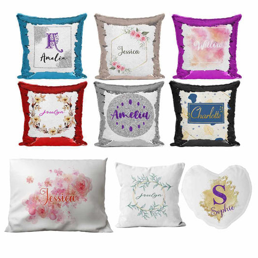 Personalised Cushion Floral Sequin Cushion Pillow Printed Birthday Gift 50