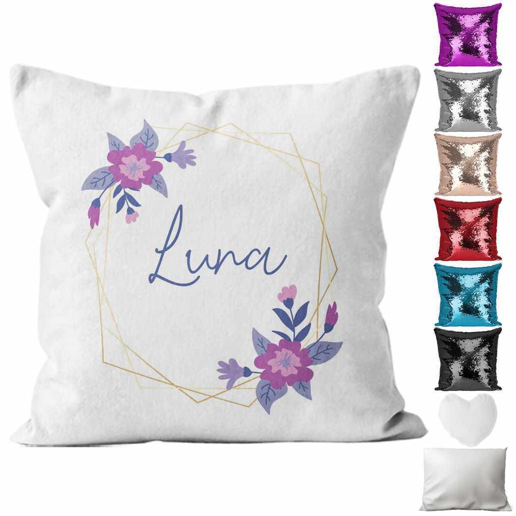 Personalised Cushion Floral Sequin Cushion Pillow Printed Birthday Gift 101