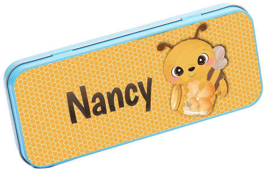 Personalised Any Name Bee Pencil Case Tin Children School Kids Stationary 16