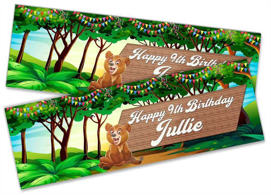 Personalised Birthday Banners Jungle Design Children Kids Party Decoration 51