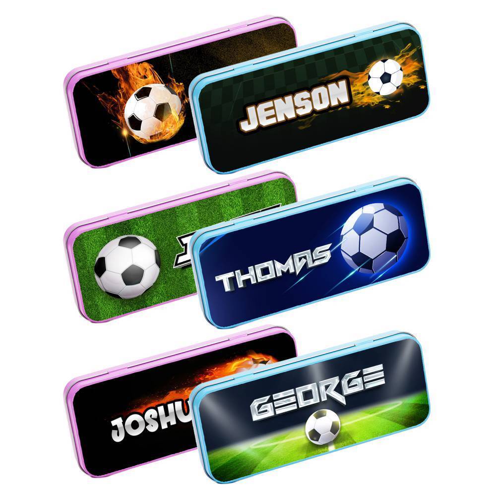 Personalised Any Name Football Pencil Case Tin Children School Kid Stationary 10