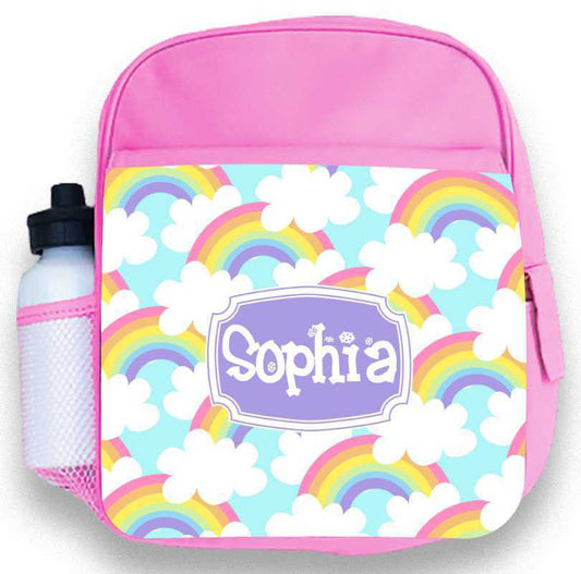 Personalised Kids Backpack Any Name Rainbow Girl Childrens Back To School Bag