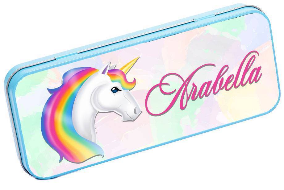 Personalised Any Name Unicorn Pencil Case Tin Children School Kids Stationary 11