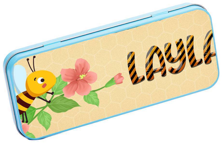 Personalised Any Name Bee Pencil Case Tin Children School Kids Stationary 16