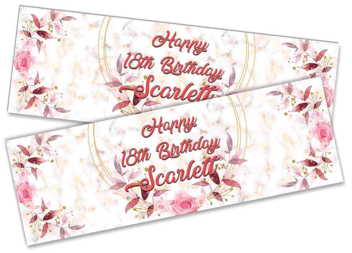 Personalised Birthday Banners Floral Design Kids adult Party Decoration 86