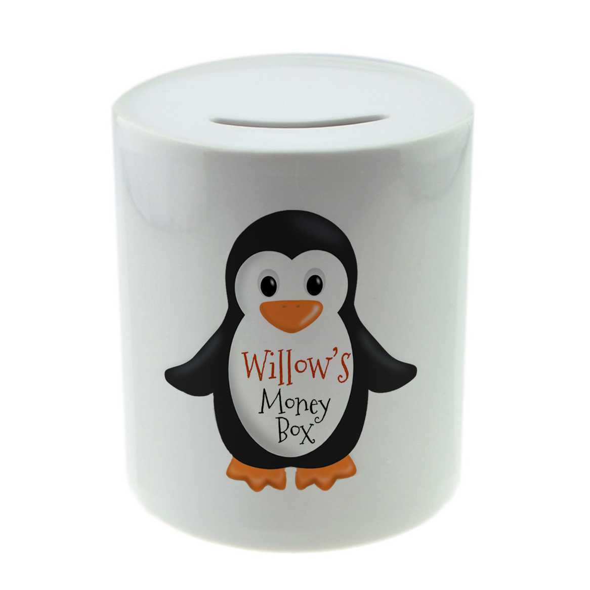 Personalised Any Name Penguin Savings Children Money Box Printed Gift 43