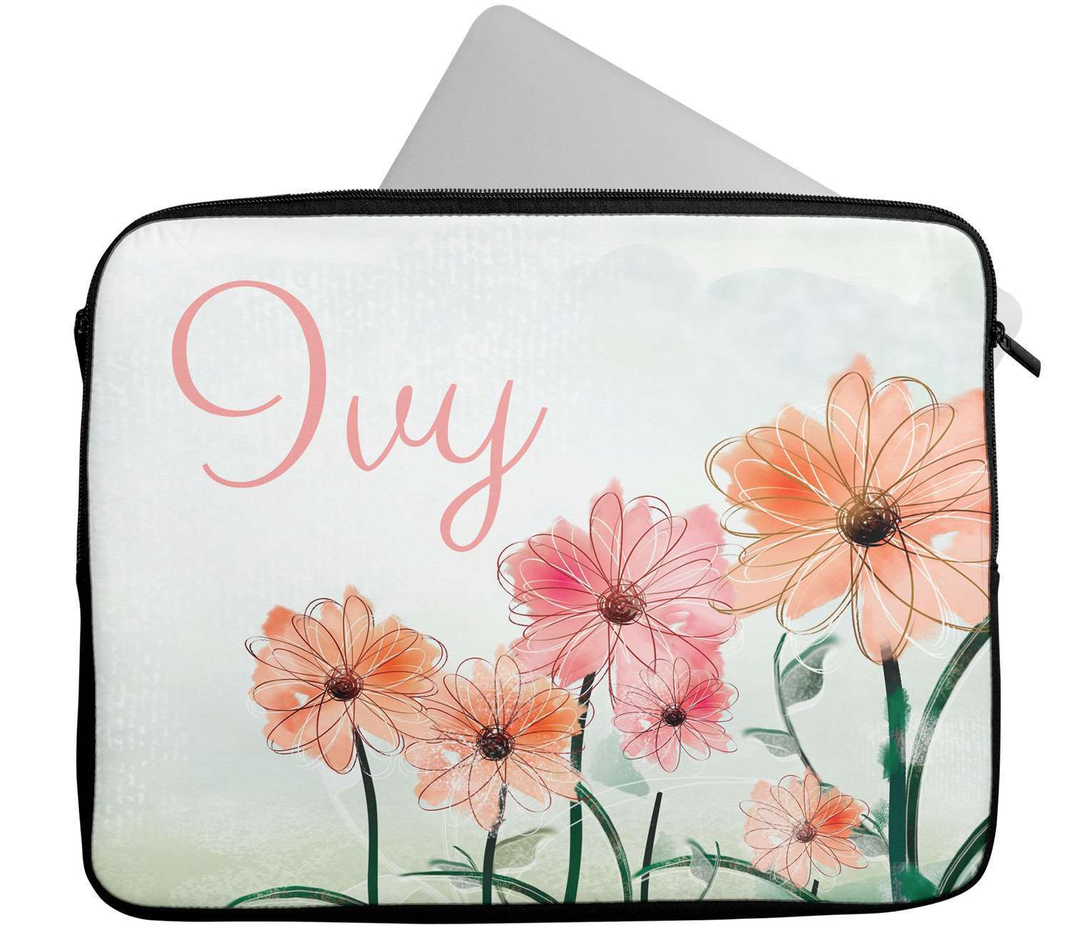 Personalised Any Name Floral Design Laptop Case Sleeve Tablet Bag 27