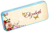 Personalised Any Name Floral Pencil Case Tin Children School Kids Stationary 33