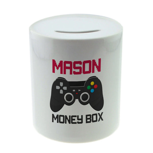 Personalised Any Name Gaming Savings Children Money Box Printed Gift 108