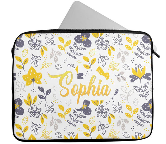 Personalised Any Name Floral Design Laptop Case Sleeve Tablet Bag 40