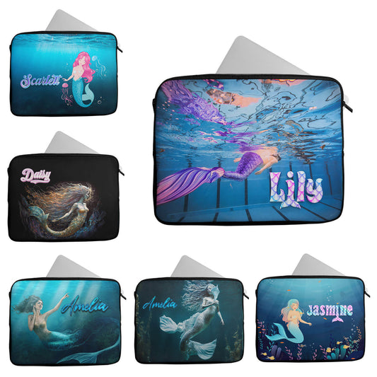 Personalised Any Name Mermaid Design Laptop Case Sleeve Tablet Bag 14