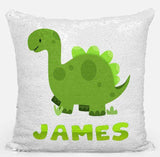 Personalised Dinosaur Design Any Name Magic Reveal Blue Sequin Cushion Cover 2