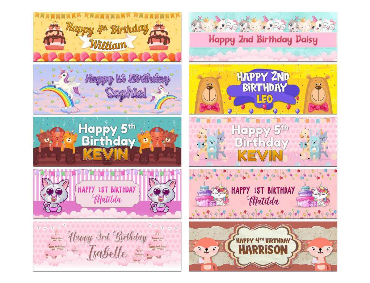 Personalised Birthday Banners Generic Design Children Kids Party Decoration 230