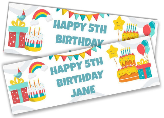 Personalised Birthday Banners Generic Design Children Kids Party Decoration 74