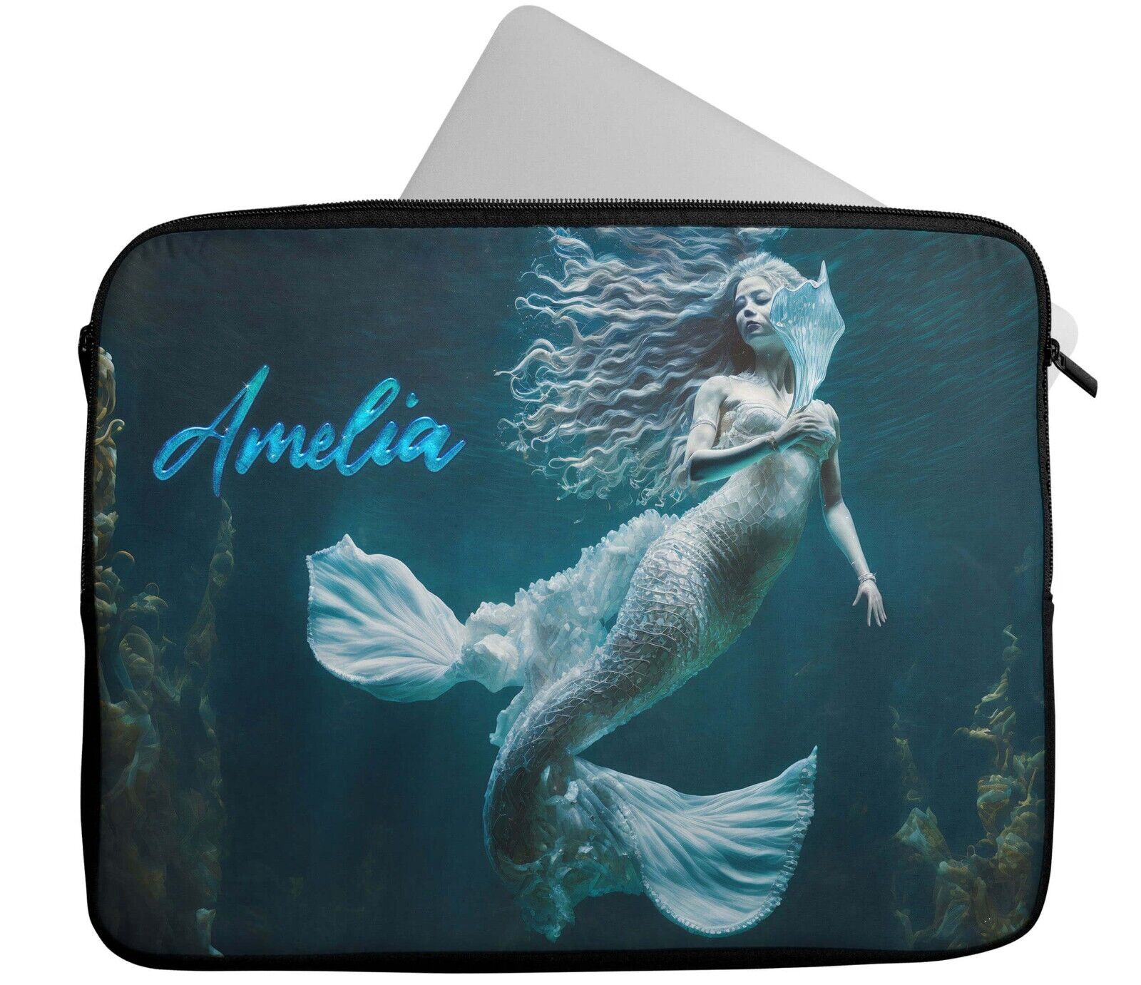 Personalised Any Name Mermaid Design Laptop Case Sleeve Tablet Bag 14