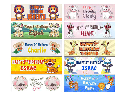Personalised Birthday Banners Animal Design Children Kids Party Decoration 24
