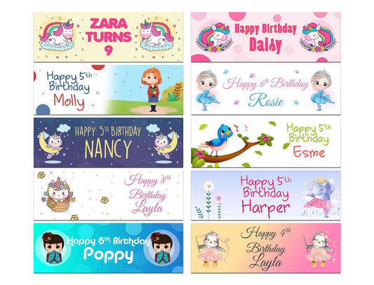 Personalised Birthday Banners Generic Design Children Kids Party Decoration 145