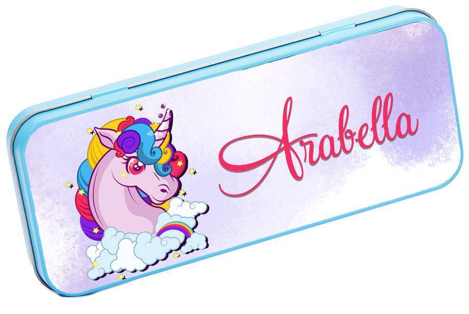 Personalised Any Name Unicorn Pencil Case Tin Children School Kids Stationary 11