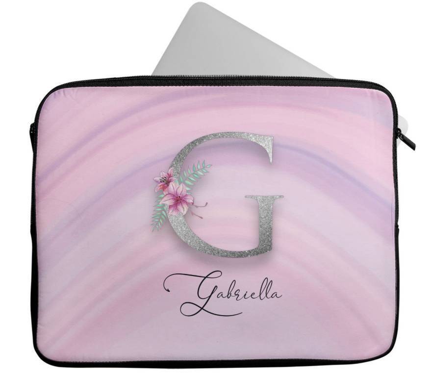 Personalised Any Name Marble Glitter Design Laptop Case Sleeve Tablet Bag 107