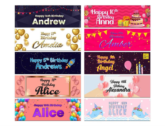 Personalised Birthday Banners Generic Design Children Kids Party Decoration 216