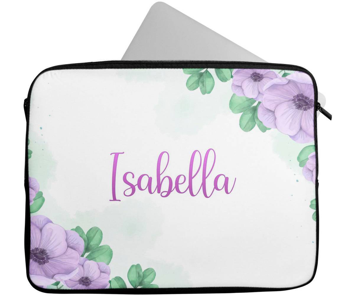 Personalised Any Name Floral Design Laptop Case Sleeve Tablet Bag 55