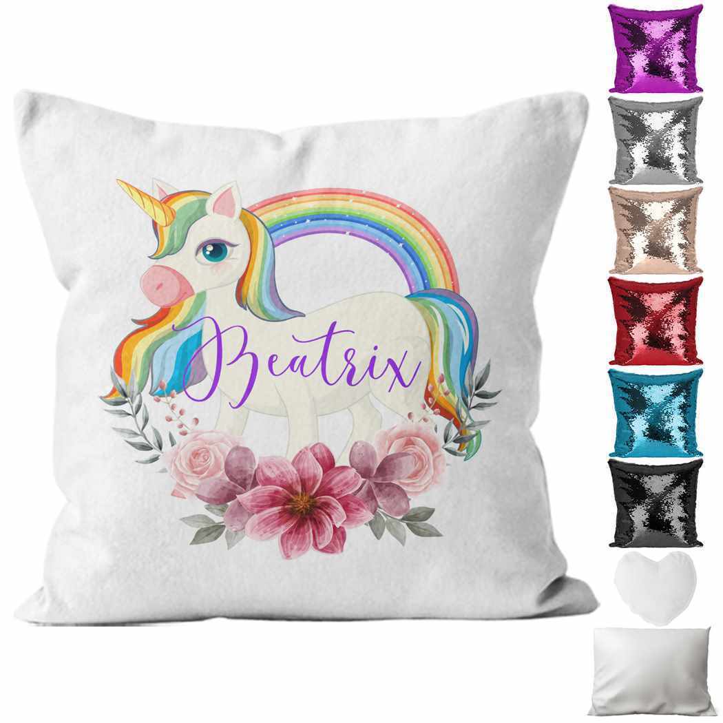 Personalised Cushion Unicorn Sequin Cushion Pillow Printed Birthday Gift 49