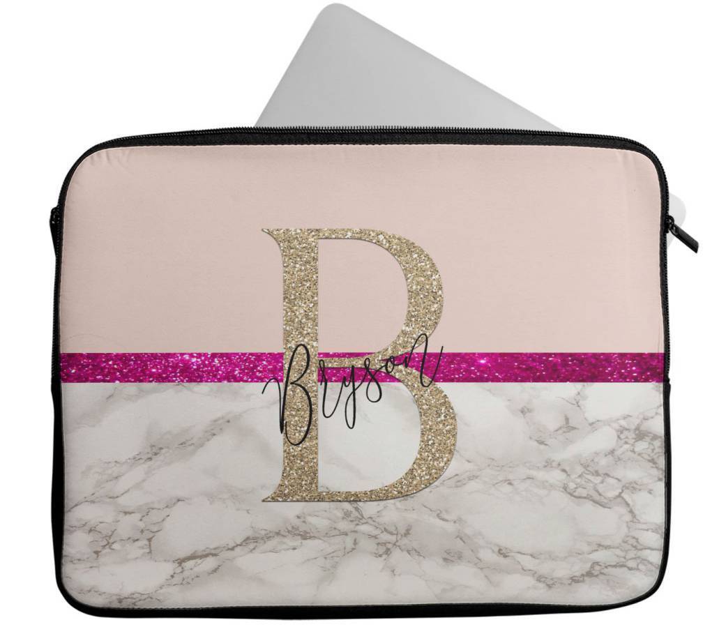 Personalised Any Name Marble Glitter Design Laptop Case Sleeve Tablet Bag 99