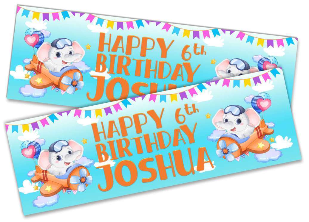 Personalised Birthday Banners Elephant Design Children Kids Party Decoration 93