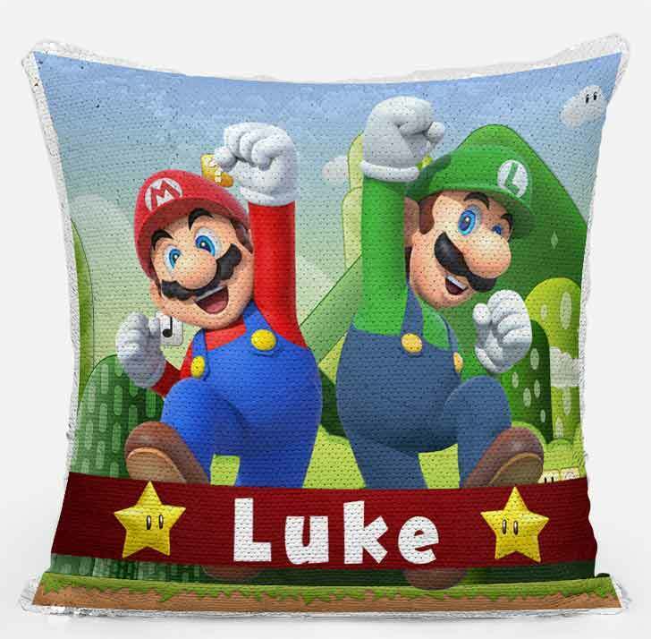 Personalised Super Mario Any Name Magic Reveal Sequin Cushion Cover Gift 4