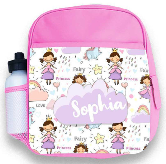 Personalised Kids Backpack Any Name Fairy Girls Childrens Back To School Bag