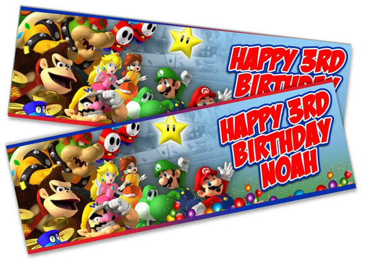 x2 Personalised Birthday Banner Super Mario Children Kids Party Decoration 7