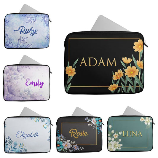 Personalised Any Name Floral Design Laptop Case Sleeve Tablet Bag 56
