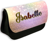 Personalised Any Name Glitter Black Pencil Case Bag School Kids Stationary 58