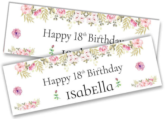 Personalised Birthday Banners Floral Design Kids adult Party Decoration 26
