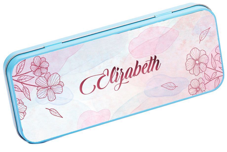 Personalised Any Name Floral Pencil Case Tin Children School Kids Stationary 13