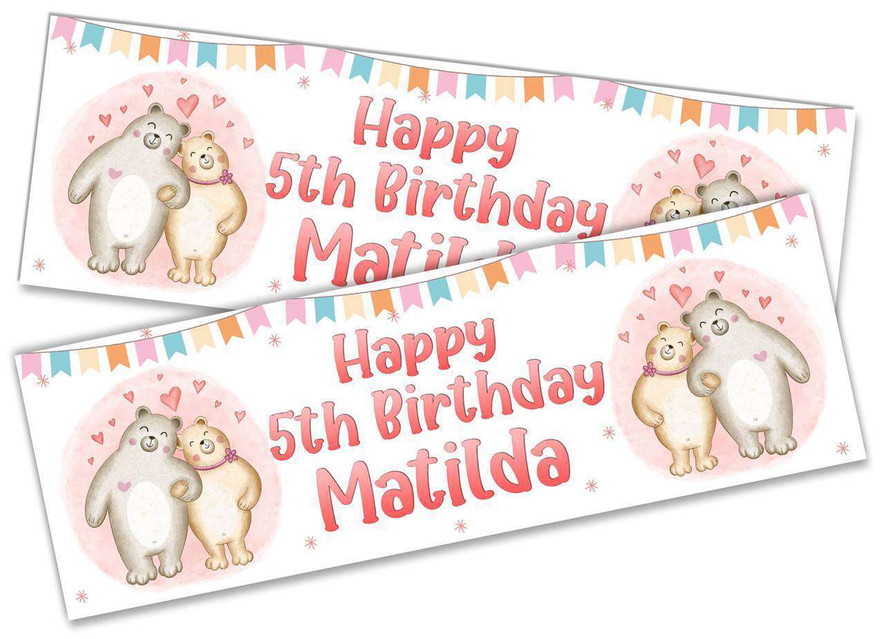 Personalised Birthday Banners Teddy Design Children Kids Party Decoration 114