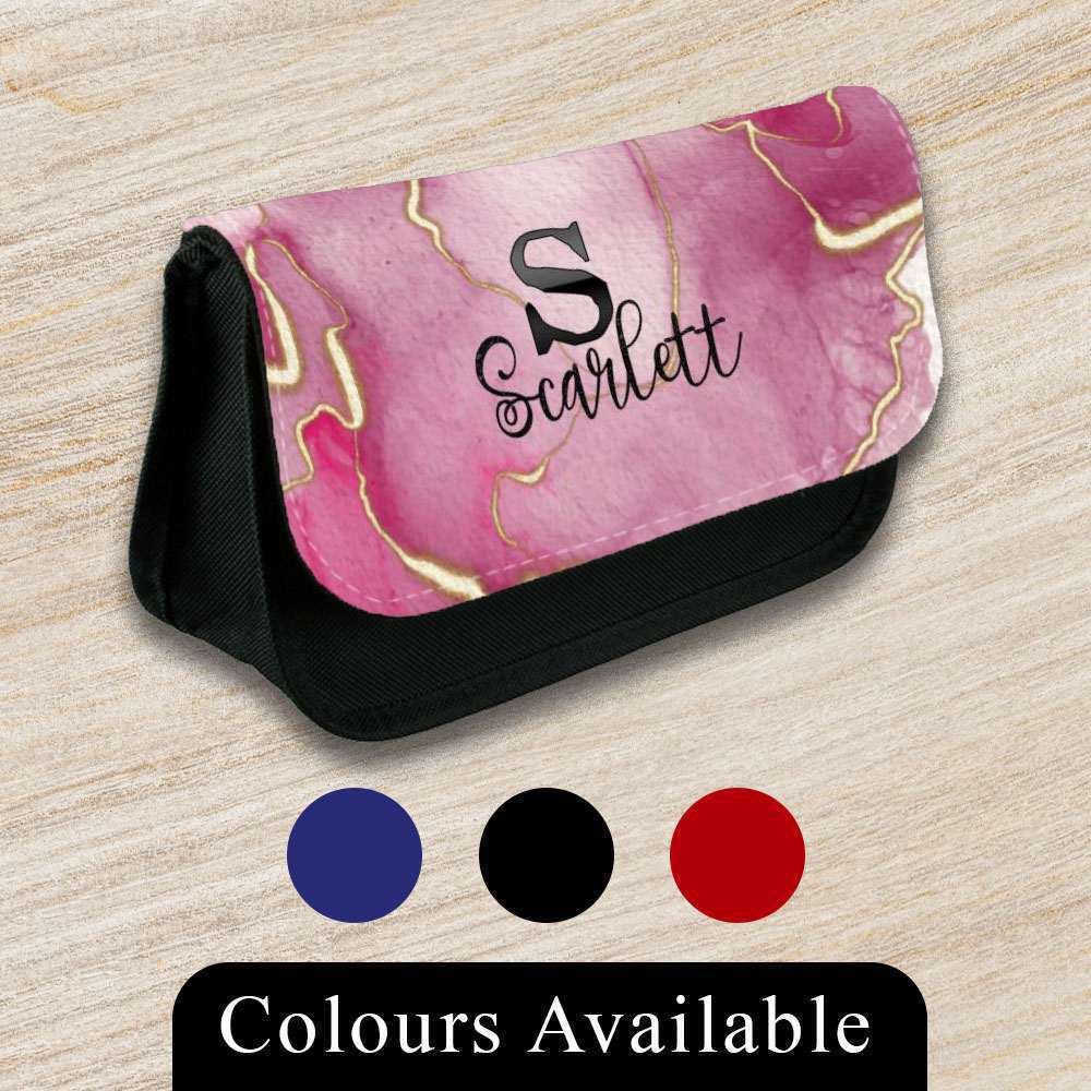 Personalised Pencil Case Marble Glitter Girls Boys Stationary Kids School Bag 18