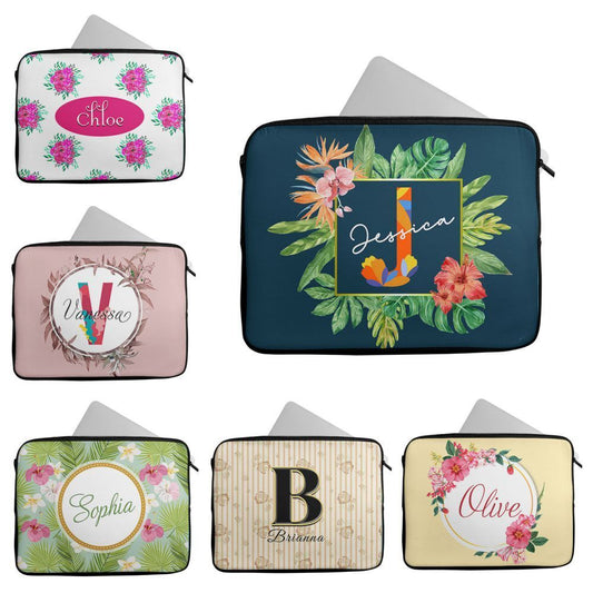 Personalised Any Name Floral Design Laptop Case Sleeve Tablet Bag 110