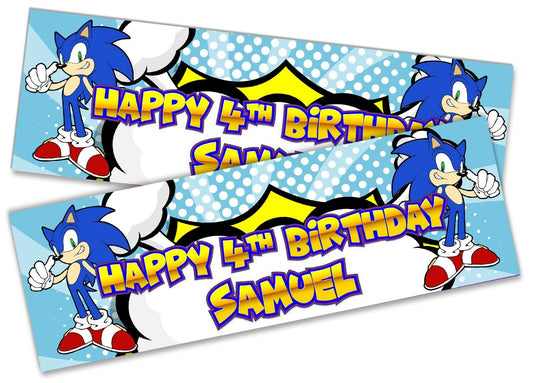 x2 Personalised Birthday Banner Sonic Design Children Kids Party Decoration 5