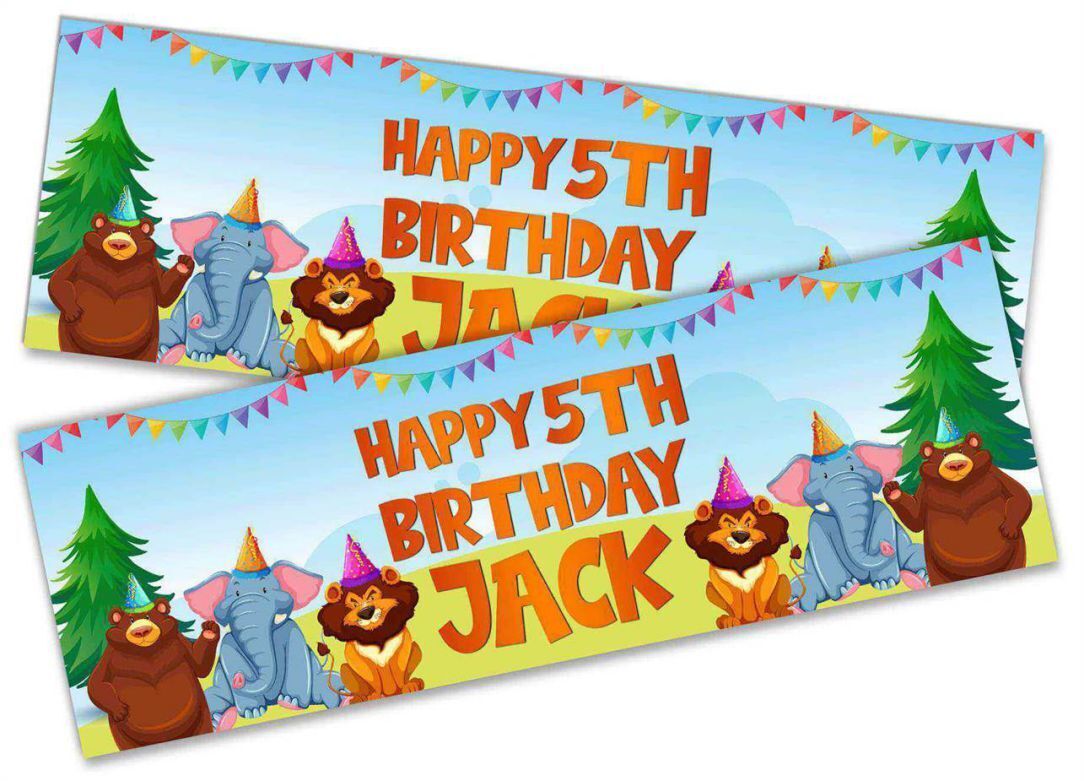 Personalised Birthday Banners Jungle Design Children Kids Party Decoration 81