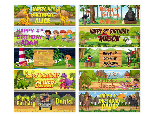 Personalised Birthday Banners Animal Design Children Kids Party Decoration 130