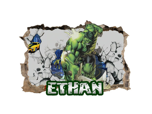 Personalised Any Name Hulk Design Wall Decal 3D Sticker Vinyl Bedroom 95