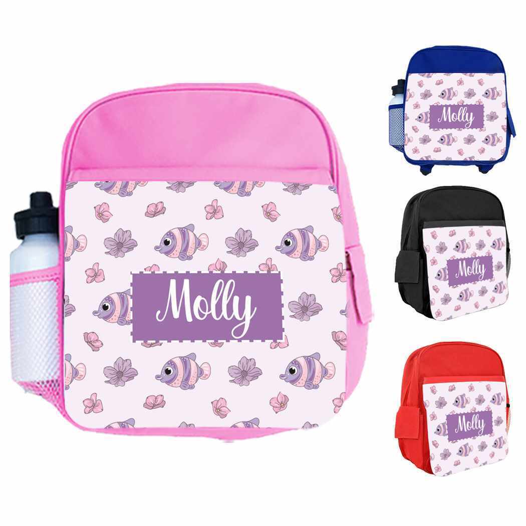 Personalised Kids Backpack Any Name Fish Design Boys Girls kids School Bag 10