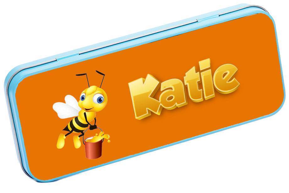 Personalised Any Name Bee Pencil Case Tin Children School Kids Stationary 28