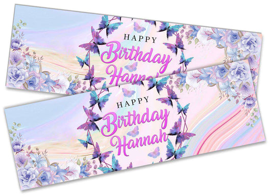 Personalised Birthday Banners Butterfly Design Kids Party Decoration 107