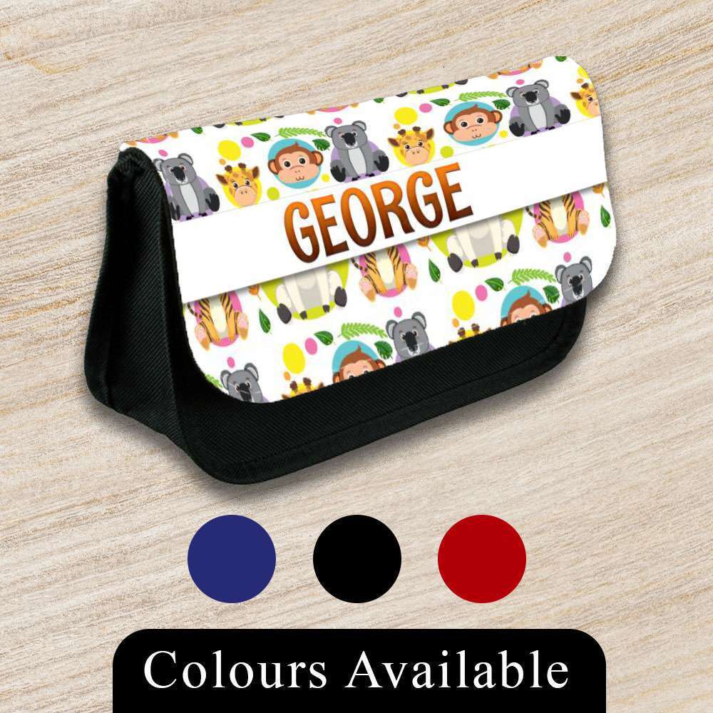 Personalised Pencil Case Jungle Girls Boys Stationary Kids School Bag 6